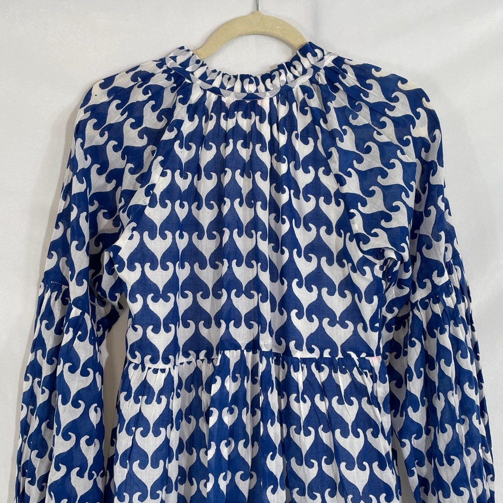 Oliphant Dress XS united Arrows Blue White Print Tiered Lightweight Cotton EUC - Picture 5 of 11